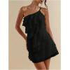 imageSOLY HUX Womens One Shoulder Ruffle Mesh Mini Dress Layered Backless Vacation Party SundressesPlain Black