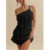 imageSOLY HUX Womens One Shoulder Ruffle Mesh Mini Dress Layered Backless Vacation Party SundressesPlain Black