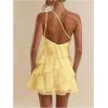 imageSOLY HUX Womens One Shoulder Ruffle Mesh Mini Dress Layered Backless Vacation Party SundressesPlain Yellow