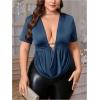 imageSOLY HUX Womens Plus Size Cowl Neck T Shirt Metal Decor Short Sleeve Going Out TopsPlain Blue