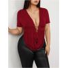 imageSOLY HUX Womens Plus Size Cowl Neck T Shirt Metal Decor Short Sleeve Going Out TopsPlain Red