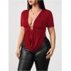 imageSOLY HUX Womens Plus Size Cowl Neck T Shirt Metal Decor Short Sleeve Going Out TopsPlain Red