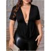 imageSOLY HUX Womens Plus Size Cowl Neck T Shirt Metal Decor Short Sleeve Going Out TopsSolid Black