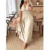 imageSOLY HUX Womens Plus Size Deep V Neck Maxi Dress Short Sleeve Split Hem Flowy Summer DressesPlain Apricot