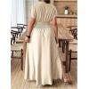 imageSOLY HUX Womens Plus Size Deep V Neck Maxi Dress Short Sleeve Split Hem Flowy Summer DressesPlain Apricot