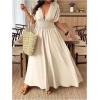 imageSOLY HUX Womens Plus Size Deep V Neck Maxi Dress Short Sleeve Split Hem Flowy Summer DressesPlain Apricot