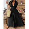 imageSOLY HUX Womens Plus Size Deep V Neck Maxi Dress Short Sleeve Split Hem Flowy Summer DressesPlain Black