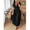 imageSOLY HUX Womens Plus Size Deep V Neck Maxi Dress Short Sleeve Split Hem Flowy Summer DressesPlain Black