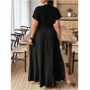 imageSOLY HUX Womens Plus Size Deep V Neck Maxi Dress Short Sleeve Split Hem Flowy Summer DressesPlain Black