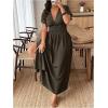 imageSOLY HUX Womens Plus Size Deep V Neck Maxi Dress Short Sleeve Split Hem Flowy Summer DressesPlain Dusty Green