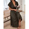 imageSOLY HUX Womens Plus Size Deep V Neck Maxi Dress Short Sleeve Split Hem Flowy Summer DressesPlain Dusty Green