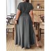 imageSOLY HUX Womens Plus Size Deep V Neck Maxi Dress Short Sleeve Split Hem Flowy Summer DressesPlain Grey