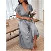 imageSOLY HUX Womens Plus Size Deep V Neck Maxi Dress Short Sleeve Split Hem Flowy Summer DressesPlain Light Grey