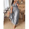 imageSOLY HUX Womens Plus Size Deep V Neck Maxi Dress Short Sleeve Split Hem Flowy Summer DressesPlain Light Grey