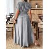 imageSOLY HUX Womens Plus Size Deep V Neck Maxi Dress Short Sleeve Split Hem Flowy Summer DressesPlain Light Grey