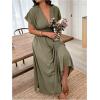imageSOLY HUX Womens Plus Size Deep V Neck Maxi Dress Short Sleeve Split Hem Flowy Summer DressesPlain Mint Green