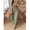imageSOLY HUX Womens Plus Size Deep V Neck Maxi Dress Short Sleeve Split Hem Flowy Summer DressesPlain Mint Green