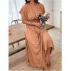 imageSOLY HUX Womens Plus Size Deep V Neck Maxi Dress Short Sleeve Split Hem Flowy Summer DressesPlain Orange