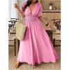 imageSOLY HUX Womens Plus Size Deep V Neck Maxi Dress Short Sleeve Split Hem Flowy Summer DressesPlain Pink