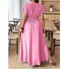imageSOLY HUX Womens Plus Size Deep V Neck Maxi Dress Short Sleeve Split Hem Flowy Summer DressesPlain Pink