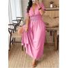 imageSOLY HUX Womens Plus Size Deep V Neck Maxi Dress Short Sleeve Split Hem Flowy Summer DressesPlain Pink
