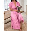 imageSOLY HUX Womens Plus Size Deep V Neck Maxi Dress Short Sleeve Split Hem Flowy Summer DressesPlain Pink