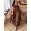 imageSOLY HUX Womens Plus Size Deep V Neck Maxi Dress Short Sleeve Split Hem Flowy Summer DressesPlain Rust Brown