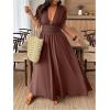 imageSOLY HUX Womens Plus Size Deep V Neck Maxi Dress Short Sleeve Split Hem Flowy Summer DressesPlain Rust Brown
