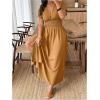 imageSOLY HUX Womens Plus Size Deep V Neck Maxi Dress Short Sleeve Split Hem Flowy Summer DressesPlain Yellow