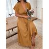 imageSOLY HUX Womens Plus Size Deep V Neck Maxi Dress Short Sleeve Split Hem Flowy Summer DressesPlain Yellow