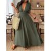 imageSOLY HUX Womens Plus Size Deep V Neck Maxi Dress Short Sleeve Split Hem Flowy Summer DressesSolid Green