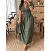 imageSOLY HUX Womens Plus Size Deep V Neck Maxi Dress Short Sleeve Split Hem Flowy Summer DressesSolid Green