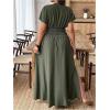 imageSOLY HUX Womens Plus Size Deep V Neck Maxi Dress Short Sleeve Split Hem Flowy Summer DressesSolid Green