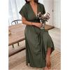 imageSOLY HUX Womens Plus Size Deep V Neck Maxi Dress Short Sleeve Split Hem Flowy Summer DressesSolid Green