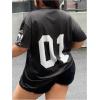imageSOLY HUX Womens Plus Size Jersey Lace Up V Neck Short Sleeve T Shirts Number Graphic Tee Tops StreetwearBlack Graphic