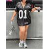 imageSOLY HUX Womens Plus Size Jersey Lace Up V Neck Short Sleeve T Shirts Number Graphic Tee Tops StreetwearBlack Graphic