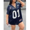 imageSOLY HUX Womens Plus Size Jersey Lace Up V Neck Short Sleeve T Shirts Number Graphic Tee Tops StreetwearDark Blue