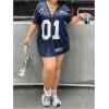 imageSOLY HUX Womens Plus Size Jersey Lace Up V Neck Short Sleeve T Shirts Number Graphic Tee Tops StreetwearDark Blue