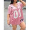 imageSOLY HUX Womens Plus Size Jersey Lace Up V Neck Short Sleeve T Shirts Number Graphic Tee Tops StreetwearPink Graphic