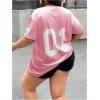 imageSOLY HUX Womens Plus Size Jersey Lace Up V Neck Short Sleeve T Shirts Number Graphic Tee Tops StreetwearPink Graphic