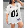 imageSOLY HUX Womens Plus Size Jersey Lace Up V Neck Short Sleeve T Shirts Number Graphic Tee Tops StreetwearWhite Graphic