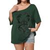 imageSOLY HUX Womens Plus Size Off The Shoulder Tops Graphic Tees Y2K Clothes Casual Short Sleeve Oversized T ShirtsDark Green Graphic