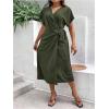 imageSOLY HUX Womens Plus Size Wrap V Neck Knot Side Midi Dress Short Sleeve Flowy Party DressesArmy Green