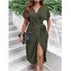 imageSOLY HUX Womens Plus Size Wrap V Neck Knot Side Midi Dress Short Sleeve Flowy Party DressesArmy Green