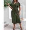 imageSOLY HUX Womens Plus Size Wrap V Neck Knot Side Midi Dress Short Sleeve Flowy Party DressesArmy Green