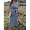 imageSOLY HUX Womens Plus Size Wrap V Neck Knot Side Midi Dress Short Sleeve Flowy Party DressesDusty Blue
