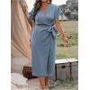 imageSOLY HUX Womens Plus Size Wrap V Neck Knot Side Midi Dress Short Sleeve Flowy Party DressesDusty Blue