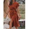 imageSOLY HUX Womens Plus Size Wrap V Neck Knot Side Midi Dress Short Sleeve Flowy Party DressesRust Brown