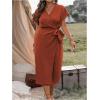 imageSOLY HUX Womens Plus Size Wrap V Neck Knot Side Midi Dress Short Sleeve Flowy Party DressesRust Brown