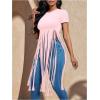 imageSOLY HUX Womens Short Sleeve Fringe Tops Crew Neck Slim Fit Tee Going Out Summer T ShirtPlain Pink